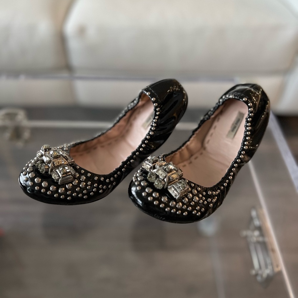 Miu Miu Black Patent Leather Ballerina Flats